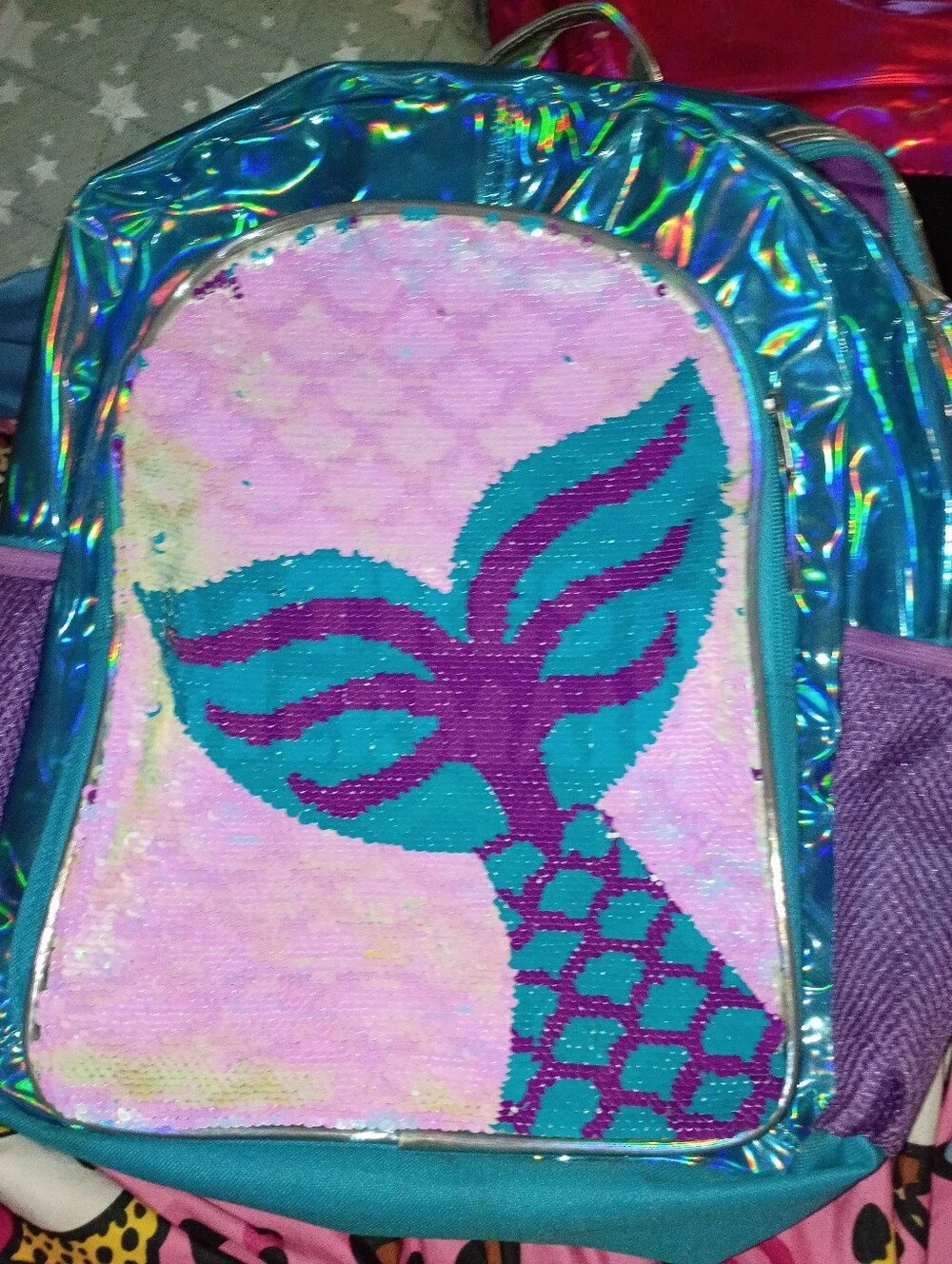 3 Justice Pink Holographic, Mermaid Sequin, & Denim Stars 3 Book Bag Bunder